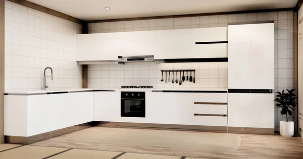 Mockup Muji kitchen room japanese style minimal interior.