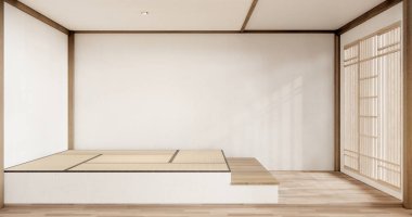 Japon tarzı tatami paspas ve lamba kaplı modern oda iç temizlik odası.