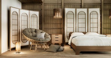 Muji japon yatak odası iç mimari minimal stil, Japon iç mimari 3D