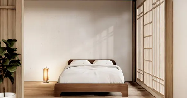 Muji Japón Dormitorio Interior Estilo Minimalista Interior Japonés Representación —  Fotos de Stock