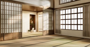 Nihon oda tasarımı. Kapı kağıdı ve tatami paspas odası japon tarzı..