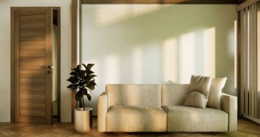 Kanepe ve dekorasyon Japon modern oda iç mimarisi wabisabi tarzı..