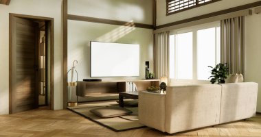 Japon usulü ahşap oda paspaslı yastık ve masa..