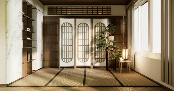 Nihon Oda Tasarımı Kapı Kağıdı Tatami Paspas Odası Japon Tarzı — Stok fotoğraf