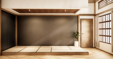 İç mekan, boş oda ve tatami paspas odası Japon tarzı. 3B görüntüleme