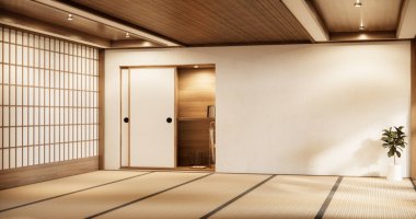 İç mekan, boş oda ve tatami paspas odası Japon tarzı. 3B görüntüleme