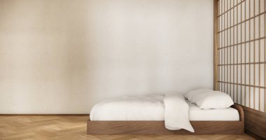 İç mimari lüks modern Japon tarzı yatak odası. En güzelini tasarlıyor..