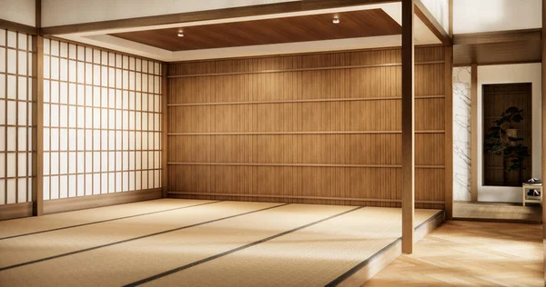 İç mekan, boş oda ve tatami paspas odası Japon tarzı. 3B görüntüleme