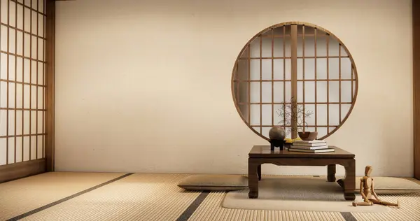 Japon Usulü Ahşap Oda Paspaslı Yastık Masa — Stok fotoğraf