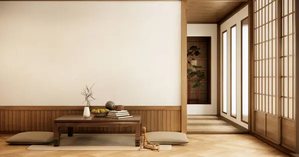Japon Usulü Ahşap Oda Paspaslı Yastık Masa — Stok fotoğraf