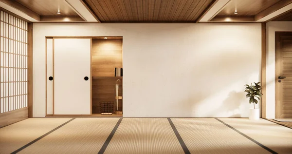 Intérieur Chambre Vide Tatami Tapis Sol Salle Style Japonais Rendu — Photo