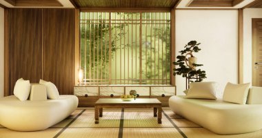Modern oda iç mekan 3D görüntüleme Japonya 'da kanepe ve dekorasyon