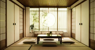 Düşük masa ve yastıkla tatami ma