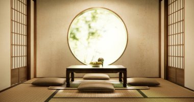 Düşük masa ve yastıkla tatami ma