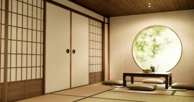 Düşük masa ve yastıkla tatami ma