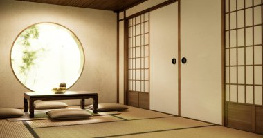 Düşük masa ve yastıkla tatami ma