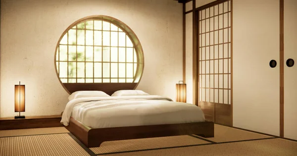 Mimari Lüks Modern Japon Tarzı Yatak Odası Güzelini Tasarlıyor — Stok fotoğraf