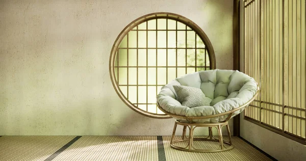空房间 简约房间内的圆窗式日本风格 — 图库照片