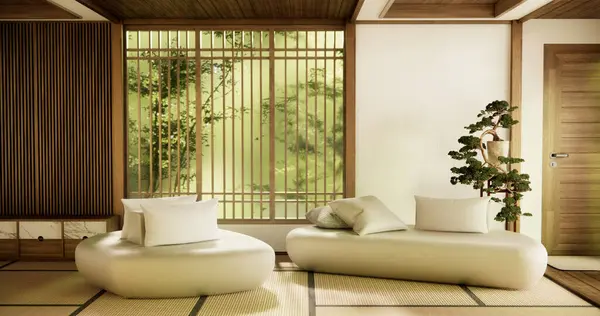sofa and decoration japan on Modern room interior .3D rendering