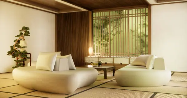 sofa and decoration japan on Modern room interior .3D rendering