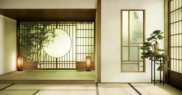 Cleaning Interior Empty Room Tatami Mat Floor Room Modern Style — Stock Photo, Image