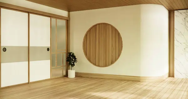 Circle window japan style on Empty room minimalist room interior.