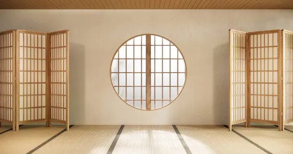 Circle window japan style on Empty room minimalist room interior,