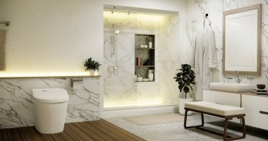 Modern zen tuvaletindeki tuvalet ve decoartion japan tarzı..