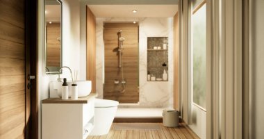 Modern Japonya tarzı banyoda el yıkama lavabosu..