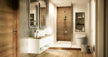 Modern Japonya tarzı banyoda el yıkama lavabosu..