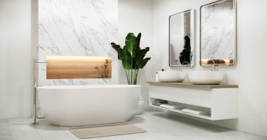 Beyaz Banyo, modern Japonya tarzı. 3B görüntüleme
