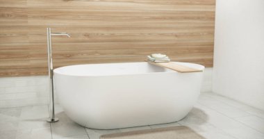 Beyaz Banyo, modern Japonya tarzı. 3B görüntüleme