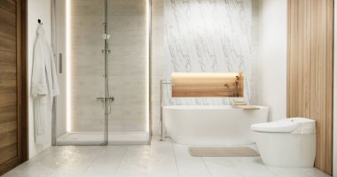 Beyaz Banyo, modern Japonya tarzı. 3B görüntüleme