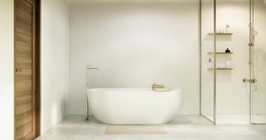 Beyaz Banyo, modern Japonya tarzı. 3B görüntüleme