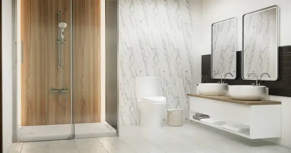 Holz Und Schwarzem Granit Wand Japan Badezimmer Modernen Onsen Minimalen — Stockfoto