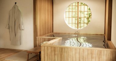 Ahşap Japon banyosu modern Onsen minimal tarzı