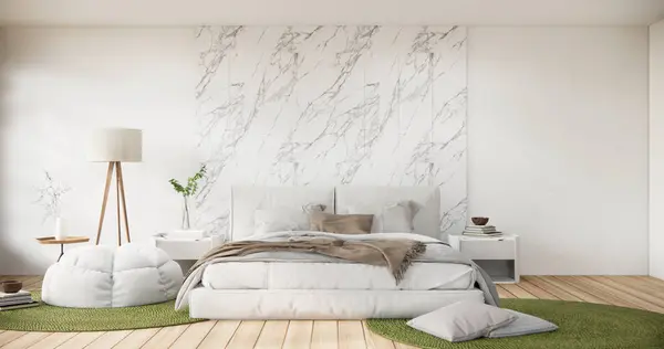 Döşeme Yatak Odasındaki Dekorasyonla Modellenir — Stok fotoğraf
