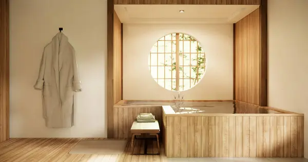 Baño Moderno Madera Japón Onsen Estilo Minimalista — Foto de Stock