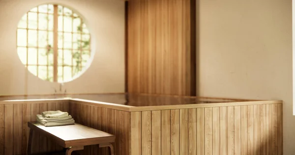 木製ジャパンのバスルーム モダンな温泉 ミニマルスタイル — ストック写真