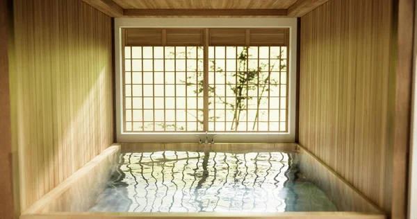 Bois Japon Salle Bain Moderne Onsen Style Minimal — Photo
