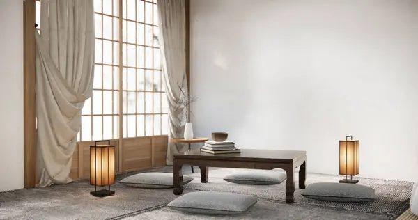 Düşük Masa Yastıklı Modern Oda Japan Tarzı — Stok fotoğraf