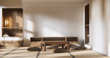 Düşük masa ve yastıklı modern oda japan tarzı..