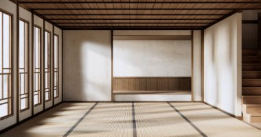 Minimalist iç mimari, ahşap japon duvarının arka plan modeli.