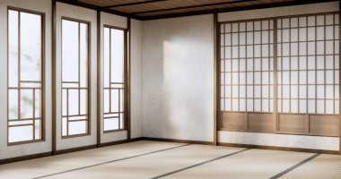 Minimalist iç mimari, ahşap japon duvarının arka plan modeli.