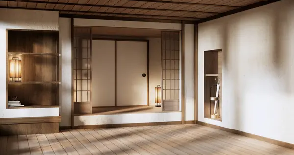 Mensola Parete Stile Zen Decorazione Design Legno Tono Terra — Foto Stock