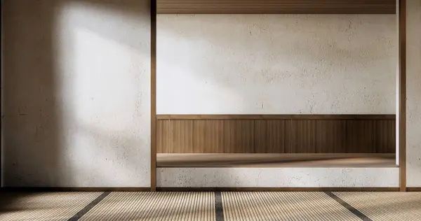 Interior Minimalista Con Japón Madera Mockup Fondo Pared Vacío —  Fotos de Stock