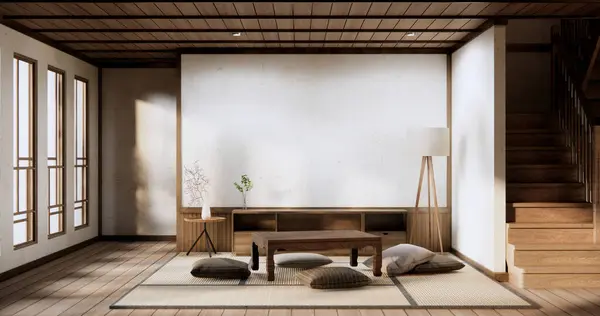 Düşük Masa Yastıklı Modern Oda Japan Tarzı — Stok fotoğraf
