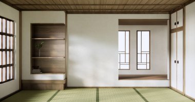 Boş oturma odası Japon deisgn ile tatami paspas zemin.