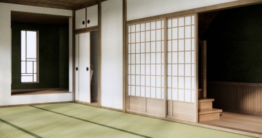 Boş oturma odası Japon deisgn ile tatami paspas zemin.
