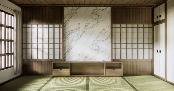Boş Oturma Odası Japon Deisgn Ile Tatami Paspas Zemin — Stok fotoğraf